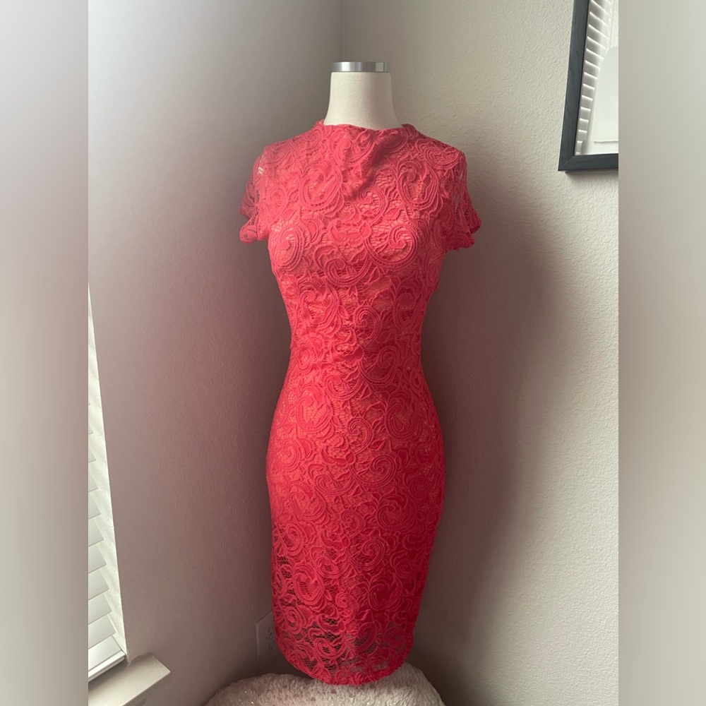 Coral lace dress